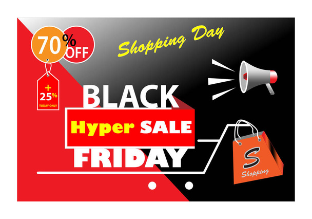 Flat Design Black Friday Hyper Sale. Shopping Day - Vector, Image