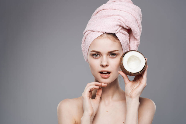 Cheerful woman spa treatments clean skin natural cosmetics - Fotó, kép