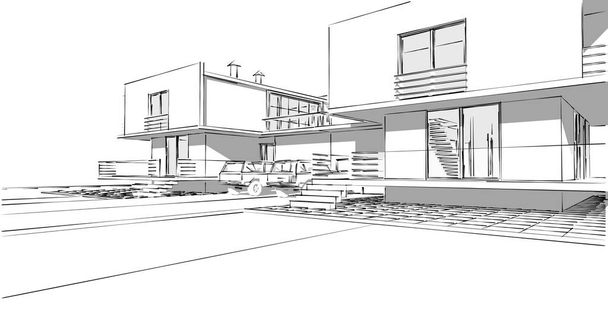 ev mimarisi çizimi 3d illüstrasyon - Fotoğraf, Görsel