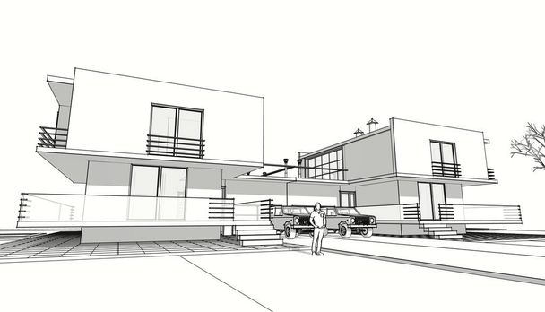 dům architektonický náčrt 3D ilustrace - Fotografie, Obrázek