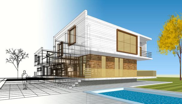 будинок архітектурний ескіз 3d ілюстрація
 - Фото, зображення
