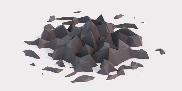 grey abstract polygon mountains landscape 3d render illustration - Photo, Image