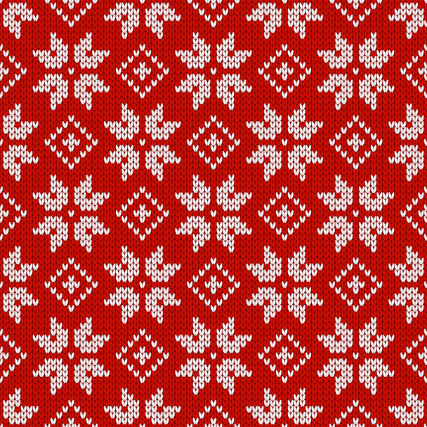 Christmas and New Year traditional knitted seamless pattern with snowflakes. Norwegian style sweater. Wool texture. Vector illustration. Holiday background. - Вектор,изображение