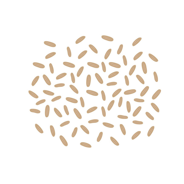 Коричневые семена риса выделены на белом фоне. Целый рис. Здоровое питание. Векторная иллюстрация - Вектор,изображение