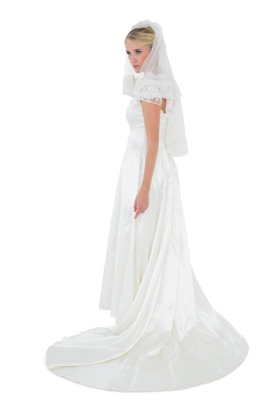 Full length of thoughtful bride in wedding dress - Foto, imagen
