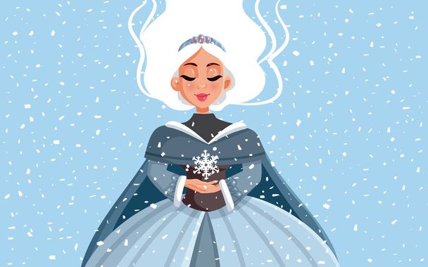 Snow Queen Holding Snowflake in Winter Time - Vector, afbeelding