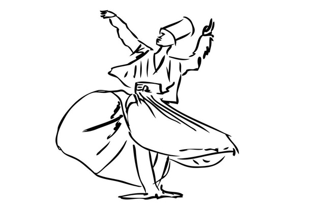 Outline Schizzo vettoriale ballerino sufi, tacchino - Vettoriali, immagini