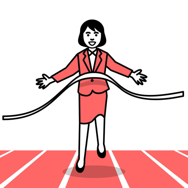 Business woman crossing the finishing line. Vector illustration. - Vector, Image