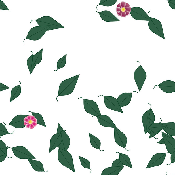 λουλούδια με φύλλα χωρίς ραφή φόντο, διανυσματική απεικόνιση - Διάνυσμα, εικόνα