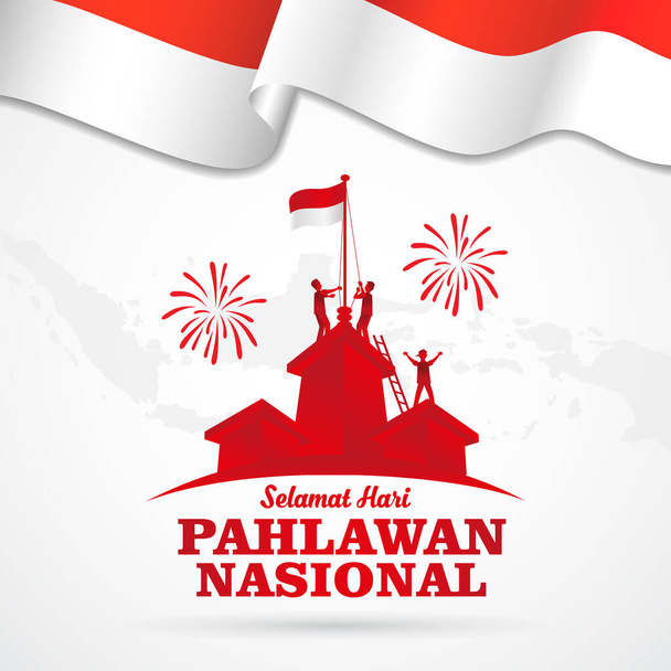 vektor illusztráció. selamat hari pahlawan nasional. Fordítás: Boldog Indonéz Nemzeti Hősök napja. Alkalmas üdvözlőlap, poszter és banner - Vektor, kép