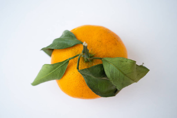 Mandarin Photo fruit citrus orange with leaves top view - Foto, Imagem
