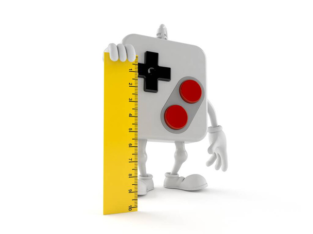 Gamepad χαρακτήρα κρατώντας χάρακα απομονώνονται σε λευκό φόντο. 3D εικονογράφηση - Φωτογραφία, εικόνα