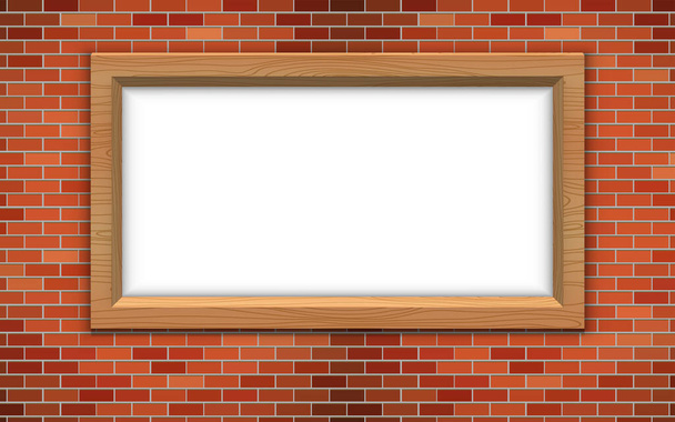 marco de madera en la pared de ladrillo rojo - Vector, imagen