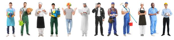 Collage con personas de diferentes profesiones sobre fondo blanco - Foto, Imagen
