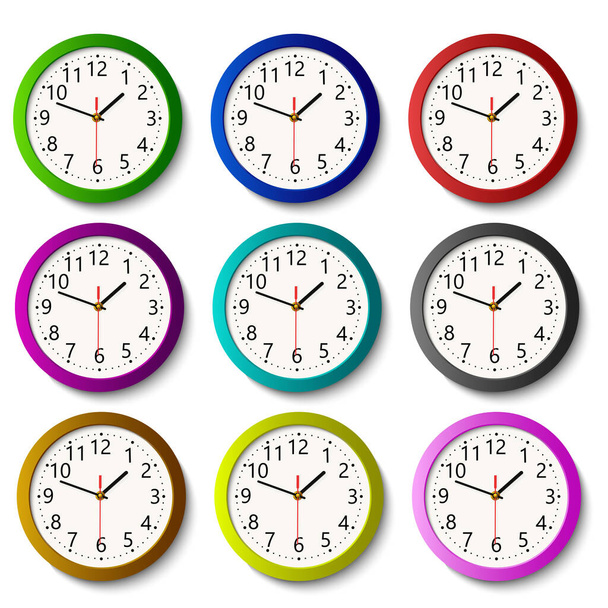 Set farbenfroher Uhren mit sanftem Schatten. Vektor - Vektor, Bild