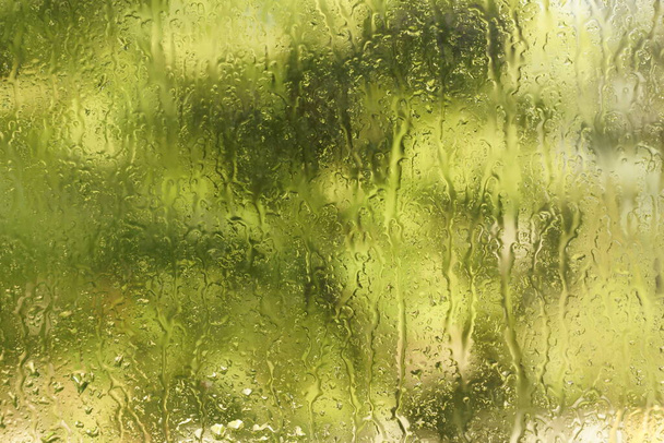summer rain drops on window glass fresh background texture - Photo, Image