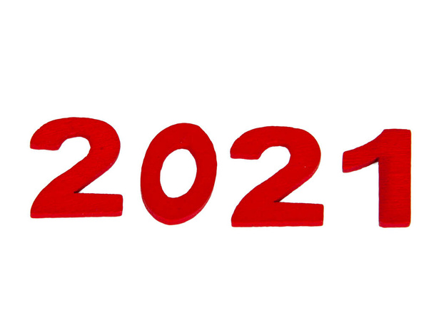 Novos números 2021 ano cor vermelha isolada no branco - Foto, Imagem