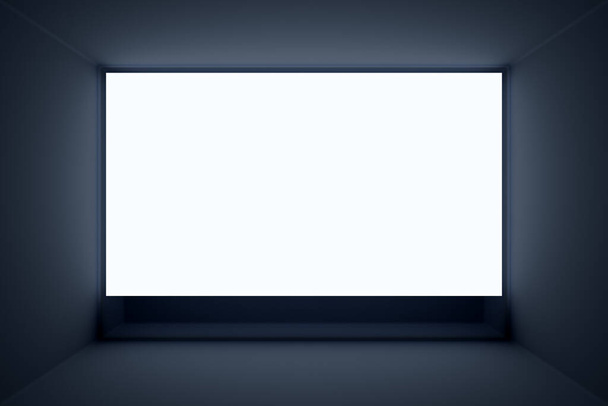 3D illustratie mock up van een wit scherm in de zwarte kamer. Ontwerp, illustratie voor webbanner, web en mobiel, infographic. Toepassingsconcept - Foto, afbeelding