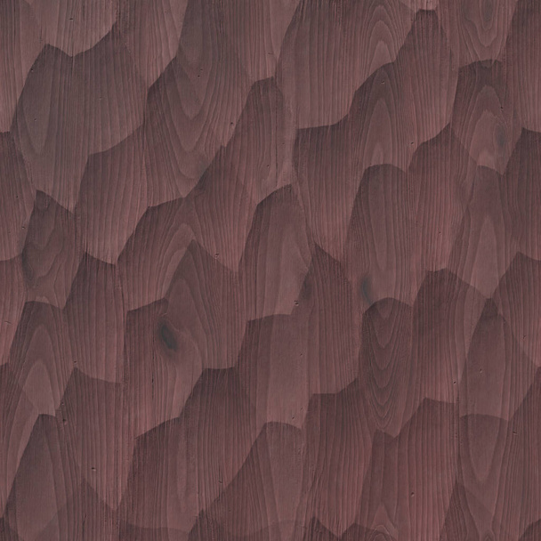 Houten decoratieve muur van rood-bruine kleur. De achtergrond is een gesneden houttextuur close-up. 3D-weergave - Foto, afbeelding