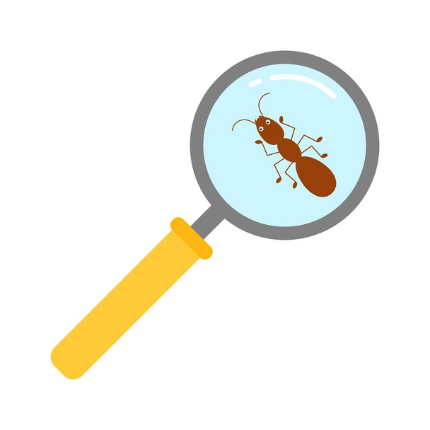 eine Lupe zoomt im Ameisenvektor-Cartoon-Stil - Vektor, Bild