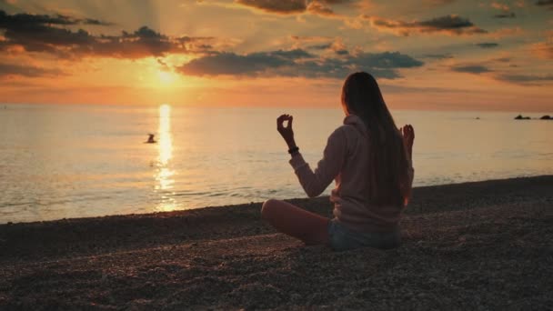 日没前に海の上で瞑想している女性 - 映像、動画