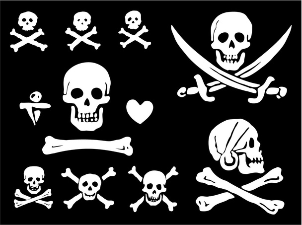 sada pirátské vlajky, lebek a kostí - Vektor, obrázek