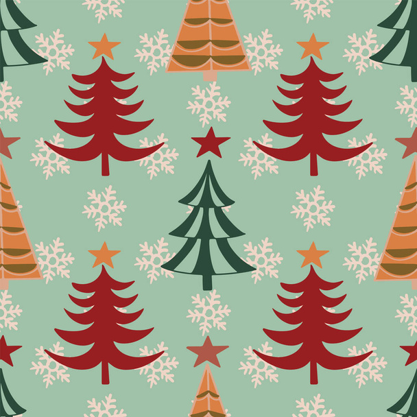 Vector winter kerstbomen en sneeuwvlokken naadloze patroon achtergrond. - Vector, afbeelding