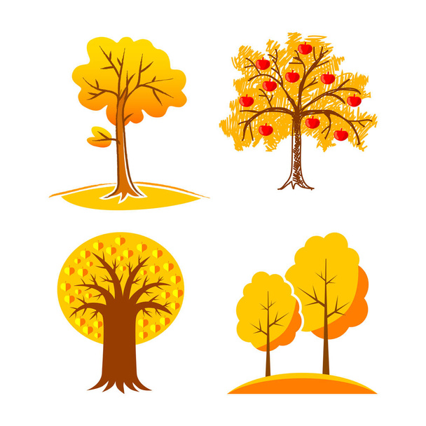 Beyaz arkaplanda ağaç vektör simgeleri - Vektör, Görsel