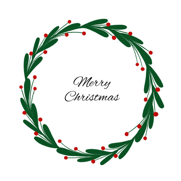 Χριστουγεννιάτικη ψηφιακή απεικόνιση γκι. Ιδανικό για προσκλήσεις, ευχετήριες κάρτες, αφίσες, blogs και άλλα έντυπα προϊόντα. Απομίμηση μαλακού μολυβιού. - Φωτογραφία, εικόνα