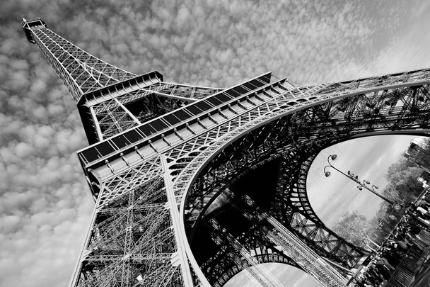 Streets of Paris in black and white. Eiffel Tower - Photo, Image