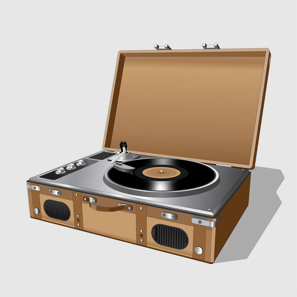 Vector neat accurate illustration of vintage turntable. Record player vinyl record. Realistic retro old turntable on white background. Isolated. - Vector, Image