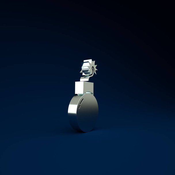 Bomba de prata pronto para explodir ícone isolado no fundo azul. Conceito de minimalismo. 3D ilustração 3D render. - Foto, Imagem