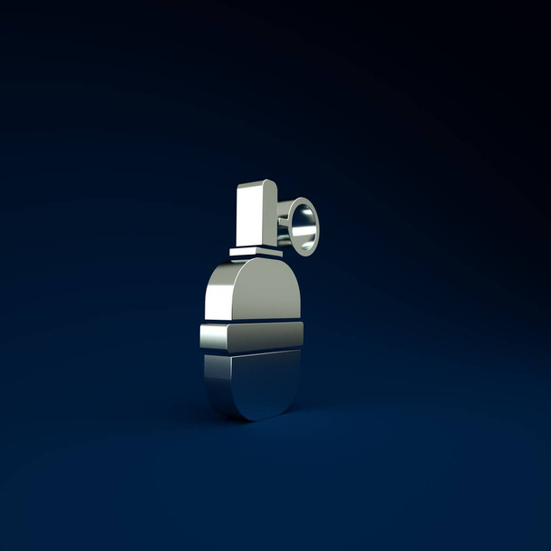 Grenade Argent Icône isolée sur fond bleu. Explosion de bombe. Concept de minimalisme. Illustration 3D rendu 3D. - Photo, image