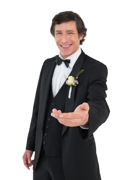 Smiling groom offering hand - Foto, Imagem