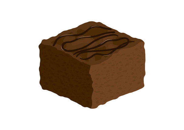 おいしいチョコレートブラウニーケーキアイコンベクトル。ホワイトを基調にした甘いチョコレートペストリーアイコン。スライスブラウニーケーキでチョコレートアイシングベクトル - ベクター画像