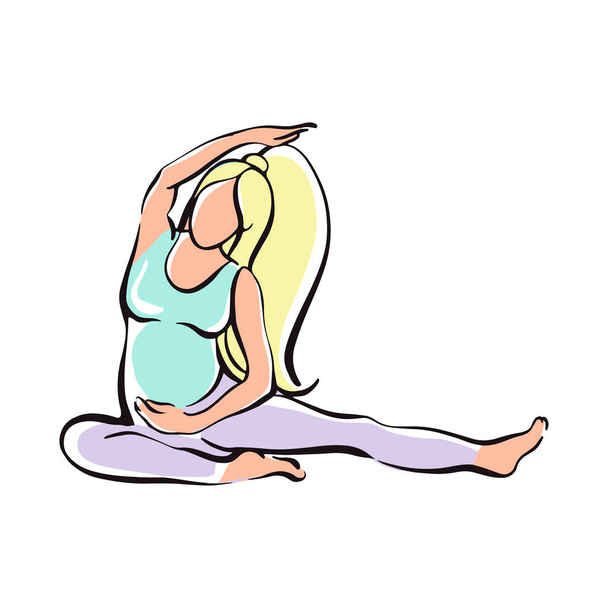  Fille enceinte faisant du yoga pour les femmes enceintes. Fitness, sport pour femmes enceintes  - Vecteur, image