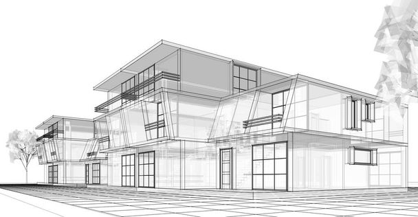 městský dům architektonický náčrt 3D ilustrace - Fotografie, Obrázek