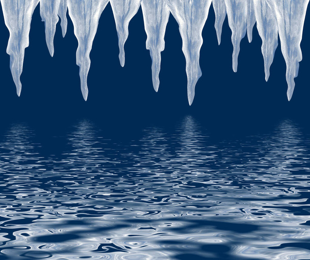 jääluola jääpuikot heijastus vedessä - Valokuva, kuva