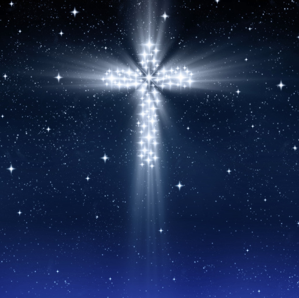 Glowing religious cross in stars - Foto, Bild
