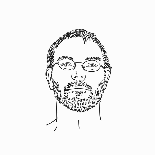 Portrait of man wearing glasses and beard hand drawn isolated, Vector sketch line art illustration - Vektör, Görsel