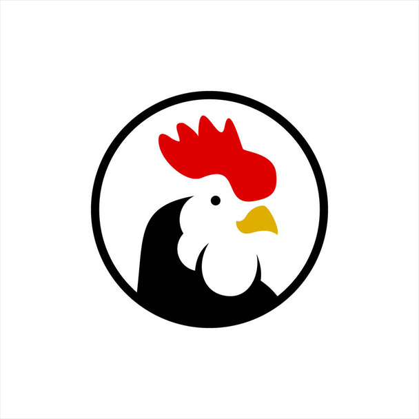 rooster head logo cartoon chicken vector animal farm and poultry meat industry template label idea - Vector, Image