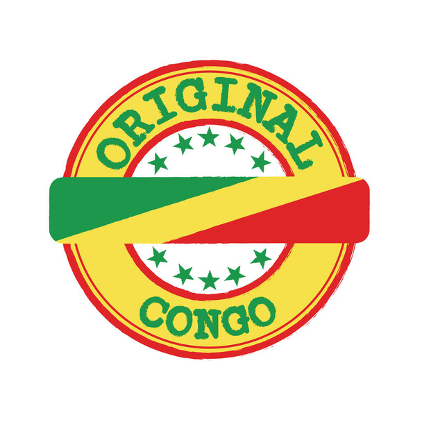 Timbre vectoriel du logo original avec texte Congo et lien au milieu avec drapeau national. Timbre Texture Caoutchouc Grunge d'Original du Congo. - Vecteur, image
