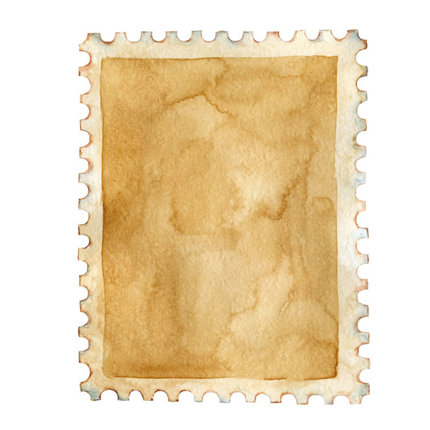 Prázdná poštovní známka s hlavičkou. Akvarel ručně kreslené ilustrace izolované na bílém pozadí. Poštovní design, korespondence, scrapbooking, ruční práce, obálky - Fotografie, Obrázek