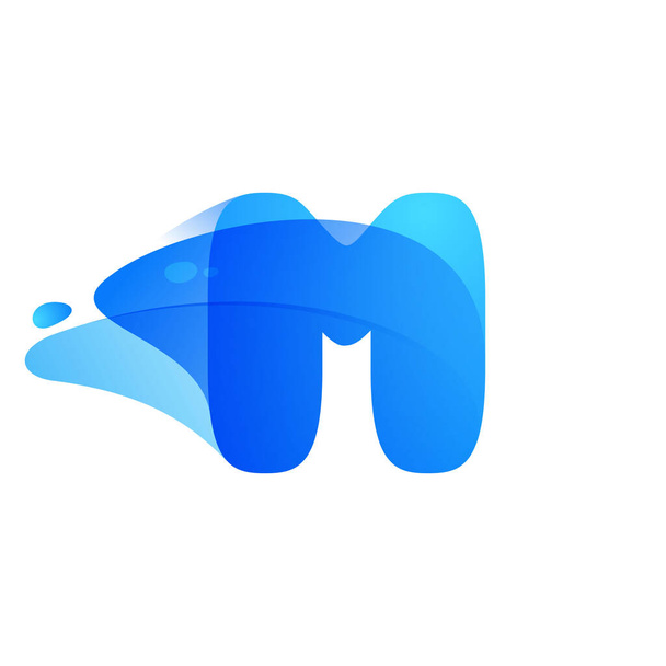 M letter logo gemaakt van helder water en dauwdruppels. U kunt het gebruiken in uw eco-vriendelijke identiteit, biologisch embleem, blauw aquarel ontwerp en anderen.  - Vector, afbeelding