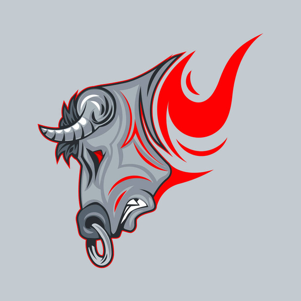 Dynamic Bull Preparing to attack logo on a gray background. - Vector, Imagen