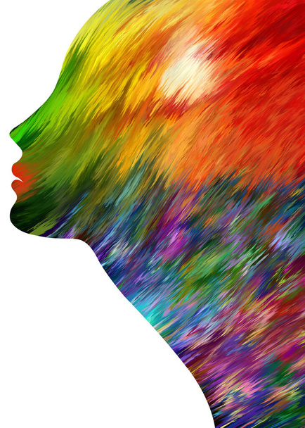 Psychodeliczna sztuka, holograficzny obraz twarzy kobiet - Zdjęcie, obraz