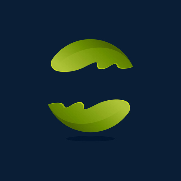 Bükülmüş yeşil yapraklardan yapılmış ekoloji küresi logosu. Tarım etiketleri, botanik başlıkları, bitkisel posterler, yeşillik kimliği vs. için vektör simgesi. - Vektör, Görsel