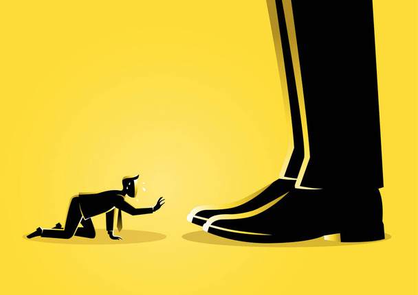 An illustration of a businessman prostrated under boss feet - Vector, Image