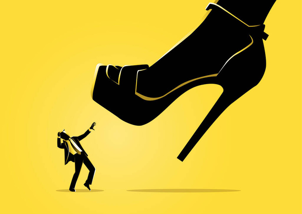 Uma ilustração de um sapato de mulher pisando no conceito de homem de negócios - Vetor, Imagem