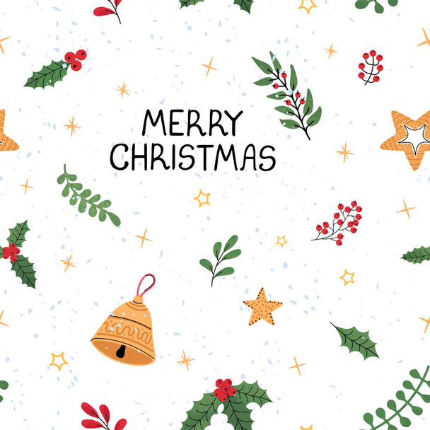 Nahtloser Hintergrund mit bunten Handzeichnen Illustration von Weihnachtsartikeln - Vektor, Bild